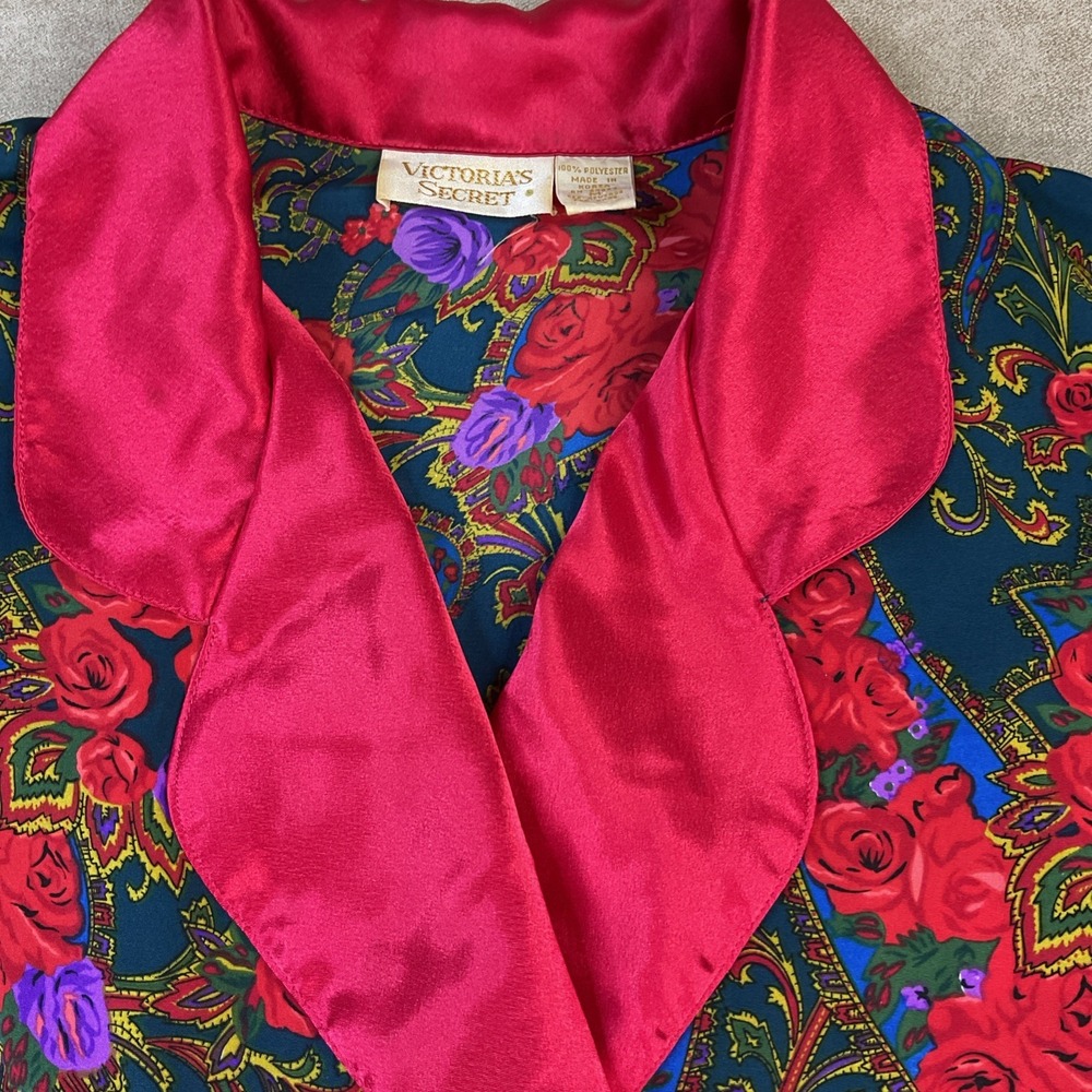 Victorias Secret Robe Womens M Gold Label Floral Satin Double Breasted Vintage - Picture 9 of 11
